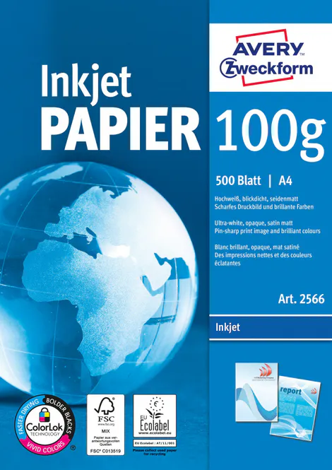 Hovedbilde Papir for blekkskriver A4 100g 500 ark.