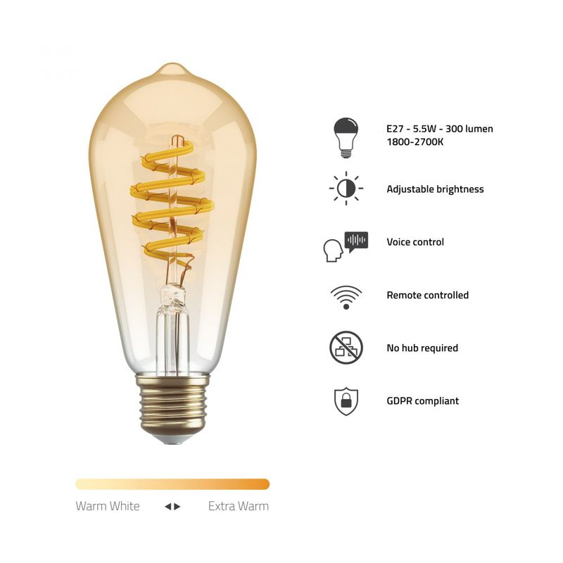 Smart Bulb ST64 CCT Filament (E27), Amber