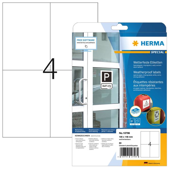 Hovedbilde Etiketter Utendørs A4 105x148 Hvit (80) Herma