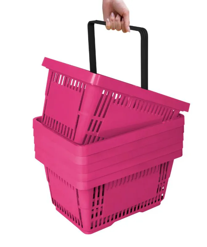 Handlekurv i plast 20 liter – Rosa 5 stk.