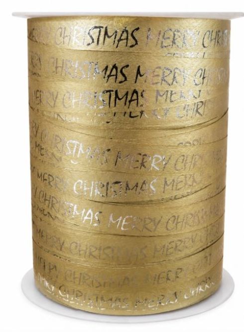 Hovedbilde Gavebånd gull metall Merry Christmas 10mm x 250 ...