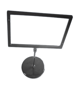 Hovedbilde skiltholder A6 horisontal p&aring; fot sort