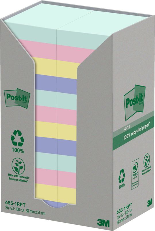 Post-it Recycled mix colors 38x51 100ark x 24 stk.