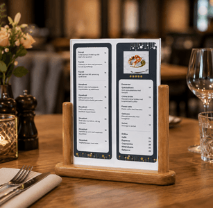 Borddisplay i tre A6 – tosidig menyholder
