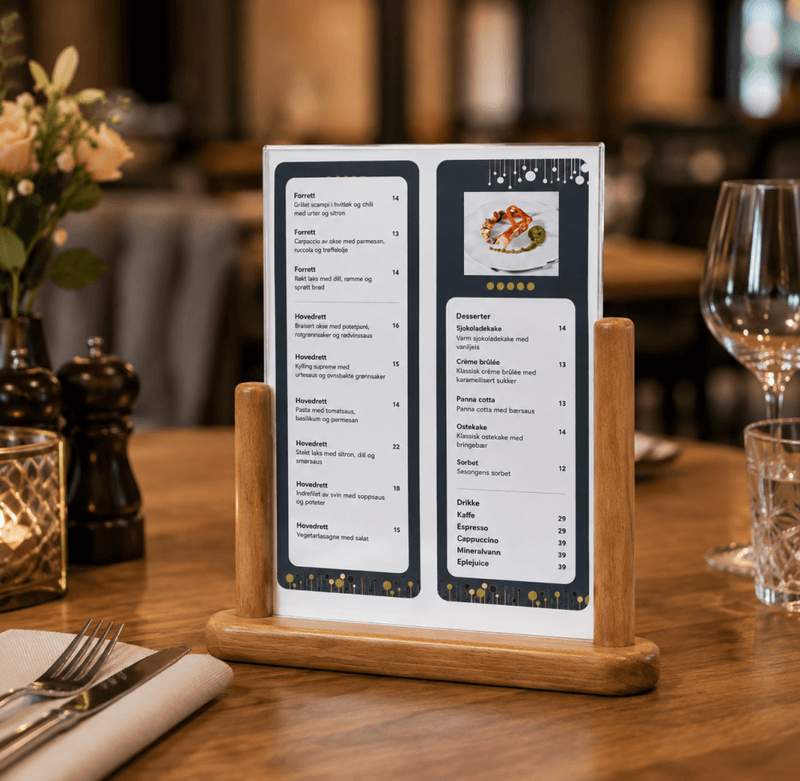 Borddisplay i tre A6 – tosidig menyholder